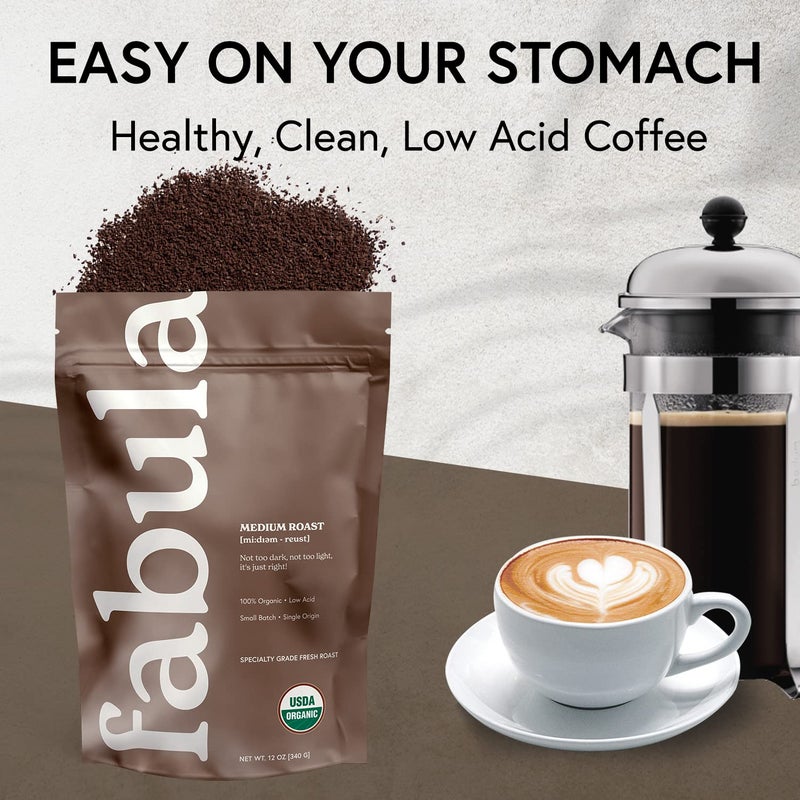 Fabula Organic Coffee for French Press, Low Acid Coffee Freshly Ground - Non-GMO - No Mold - Mycotoxins Pesticides Free - Single Origin - 12 oz - Image 4
